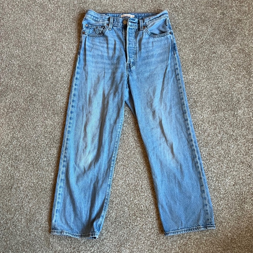 Levi's Premium Ribcage Straight Ankle Jeans Light Blue Denim Size 28 High Rise‎